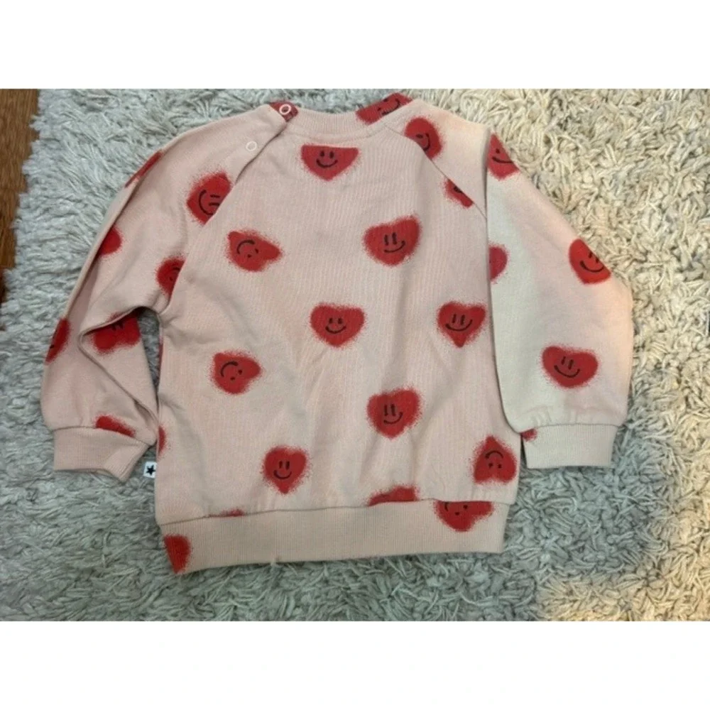 Molo Disc Sweatshirt 80‎ 12M Red Hearts Smiley GOTS Organic Cotton NWT